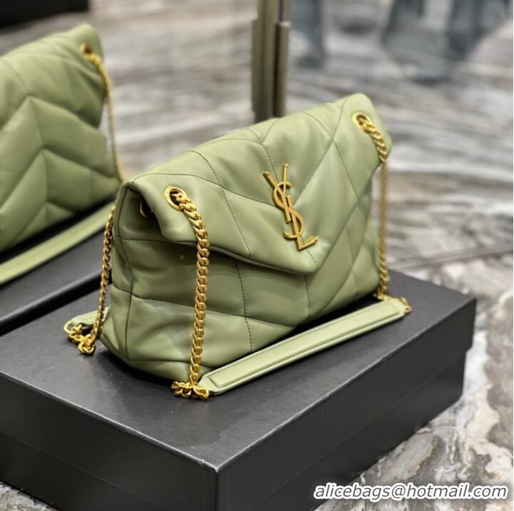 Cheapest Yves Saint Laurent LOULOU PUFFER MEDIUM BAG IN QUILTED CRINKLED MATTE LEATHER Y577475 LIGHT GREEN