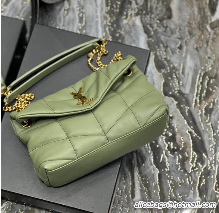 Cheapest Yves Saint Laurent LOULOU PUFFER MEDIUM BAG IN QUILTED CRINKLED MATTE LEATHER Y577475 LIGHT GREEN