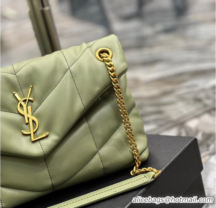 Cheapest Yves Saint Laurent LOULOU PUFFER MEDIUM BAG IN QUILTED CRINKLED MATTE LEATHER Y577475 LIGHT GREEN