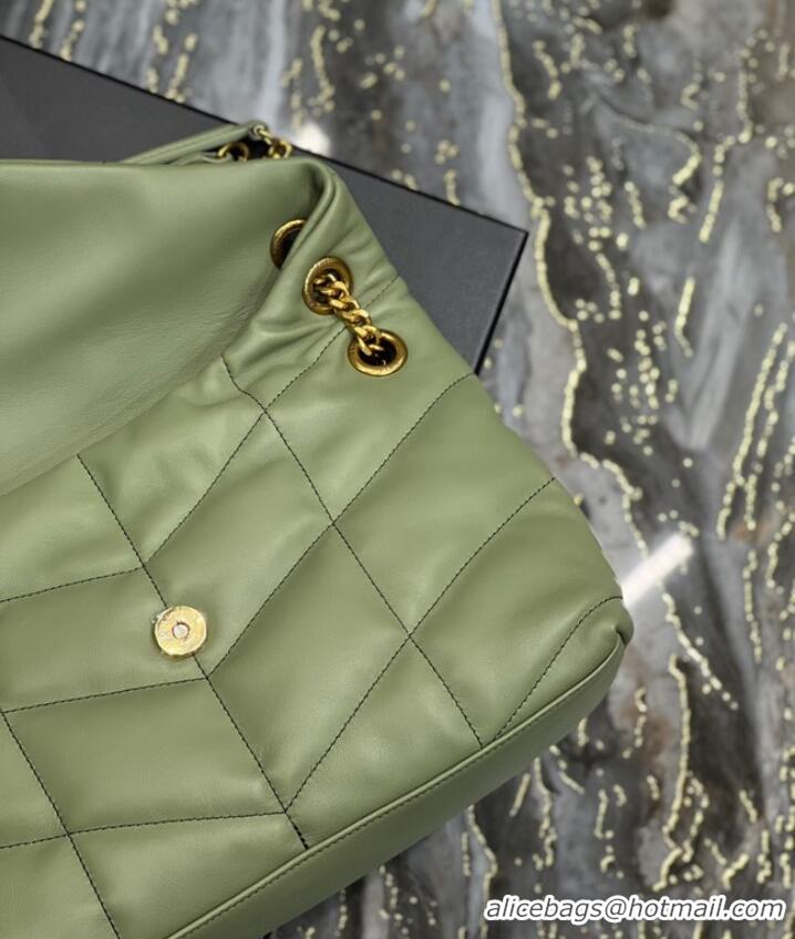 Cheapest Yves Saint Laurent LOULOU PUFFER MEDIUM BAG IN QUILTED CRINKLED MATTE LEATHER Y577475 LIGHT GREEN