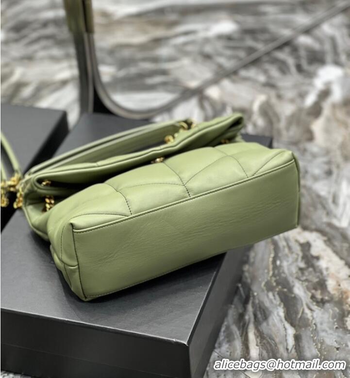 Cheapest Yves Saint Laurent LOULOU PUFFER MEDIUM BAG IN QUILTED CRINKLED MATTE LEATHER Y577475 LIGHT GREEN