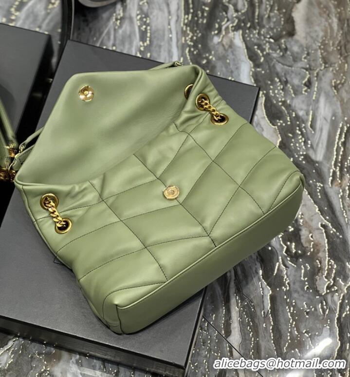 Cheapest Yves Saint Laurent LOULOU PUFFER MEDIUM BAG IN QUILTED CRINKLED MATTE LEATHER Y577475 LIGHT GREEN