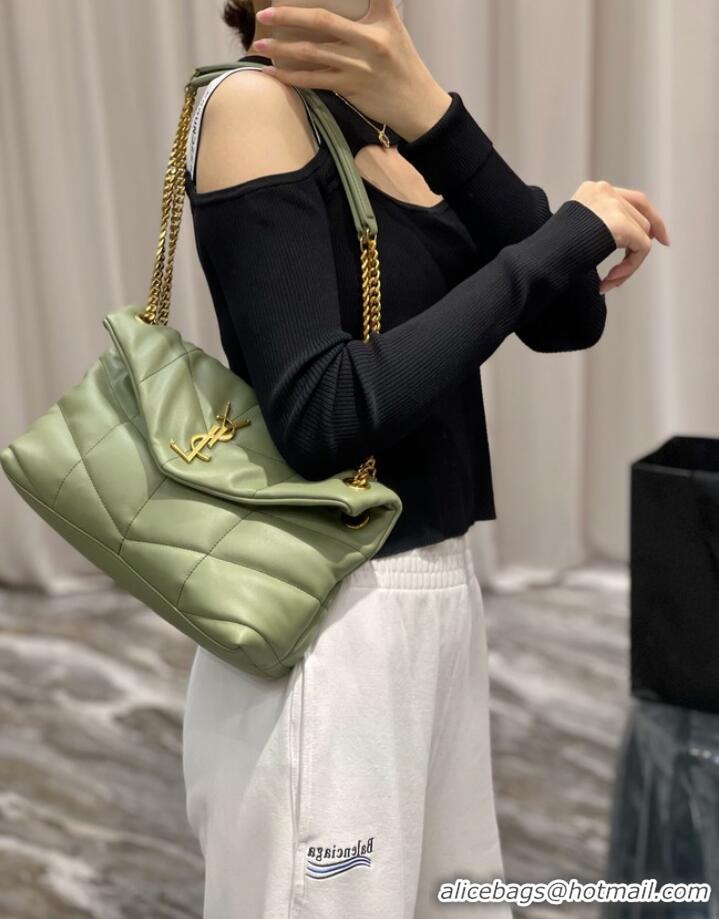 Cheapest Yves Saint Laurent LOULOU PUFFER MEDIUM BAG IN QUILTED CRINKLED MATTE LEATHER Y577475 LIGHT GREEN