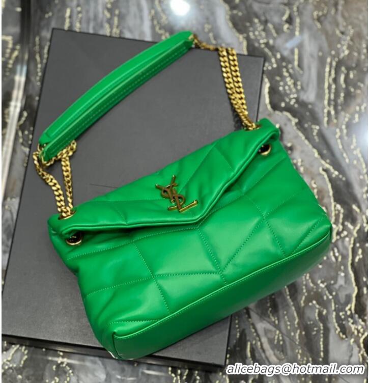 Good Quality Yves Saint Laurent PUFFER SMALL CHAIN BAG IN QUILTED LAMBSKIN 5774761 EMERALD GREEN