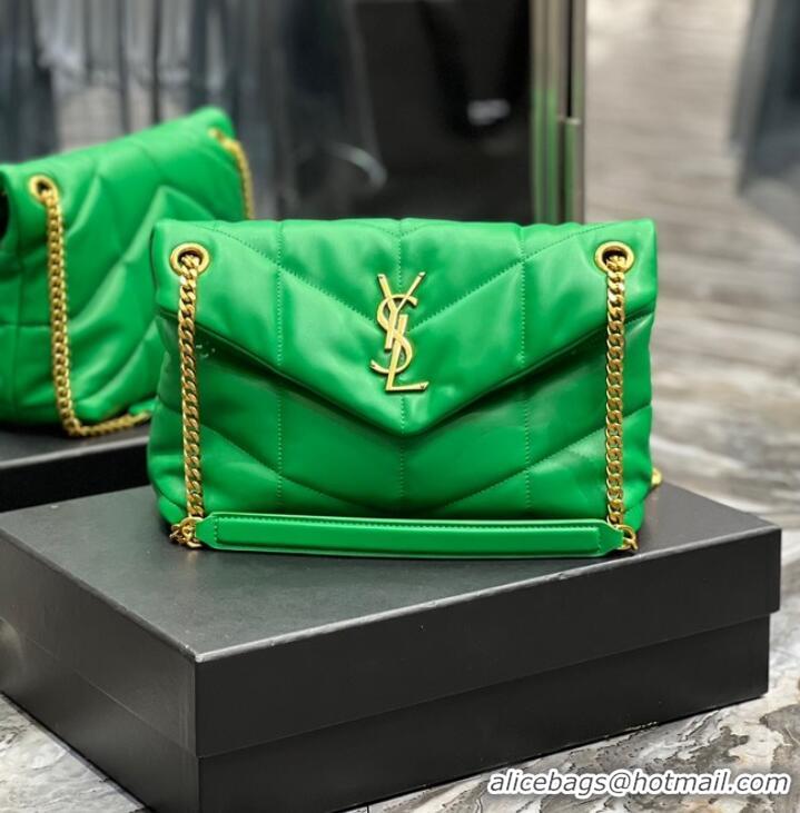 Good Quality Yves Saint Laurent PUFFER SMALL CHAIN BAG IN QUILTED LAMBSKIN 5774761 EMERALD GREEN