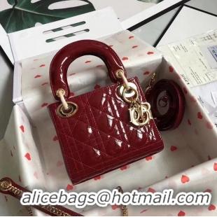 Inexpensive MINI LADY DIOR BAG patent leather M0566OW Wine&gold