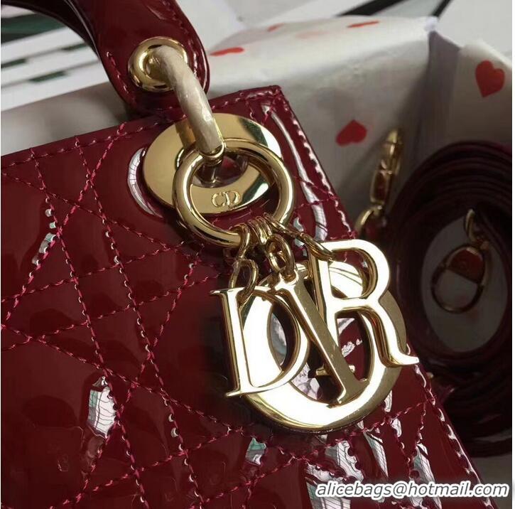 Inexpensive MINI LADY DIOR BAG patent leather M0566OW Wine&gold