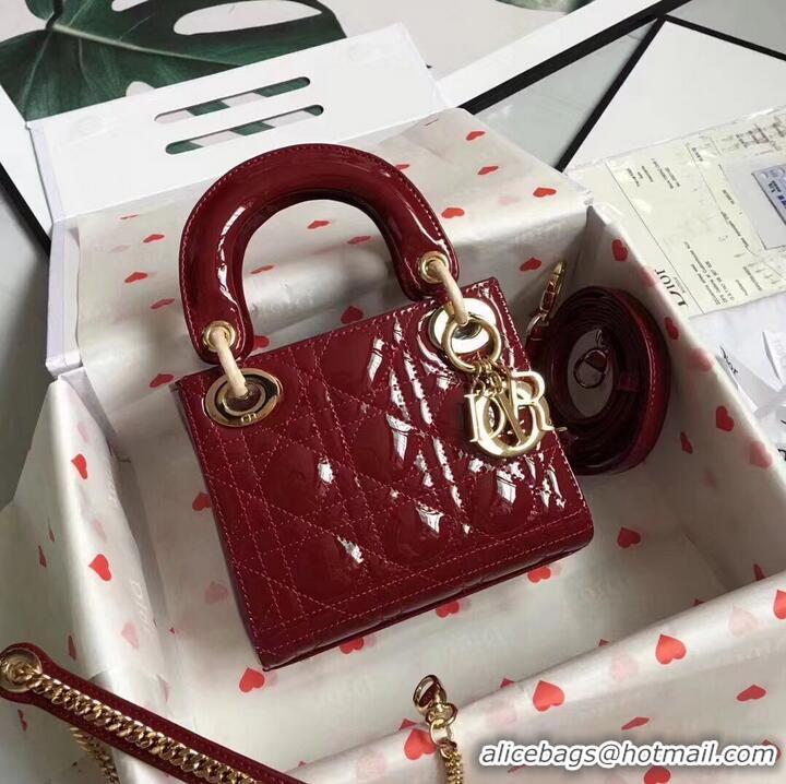 Inexpensive MINI LADY DIOR BAG patent leather M0566OW Wine&gold