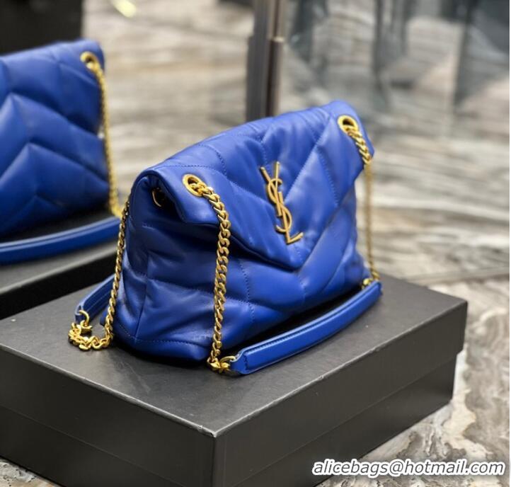 Cheapest Yves Saint Laurent PUFFER SMALL CHAIN BAG IN QUILTED LAMBSKIN 5774761 blue