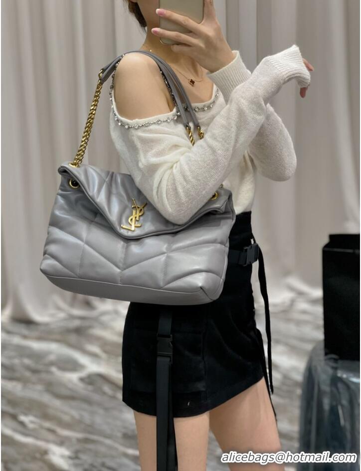 Pretty Style Yves Saint Laurent PUFFER SMALL CHAIN BAG IN QUILTED LAMBSKIN 5774761 gray