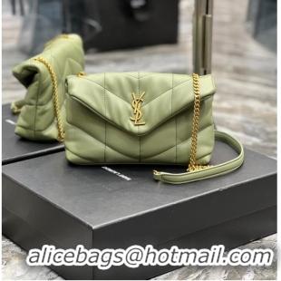 Famous Brand Yves Saint Laurent PUFFER SMALL CHAIN BAG IN QUILTED LAMBSKIN 620333 LIGHT GREEN