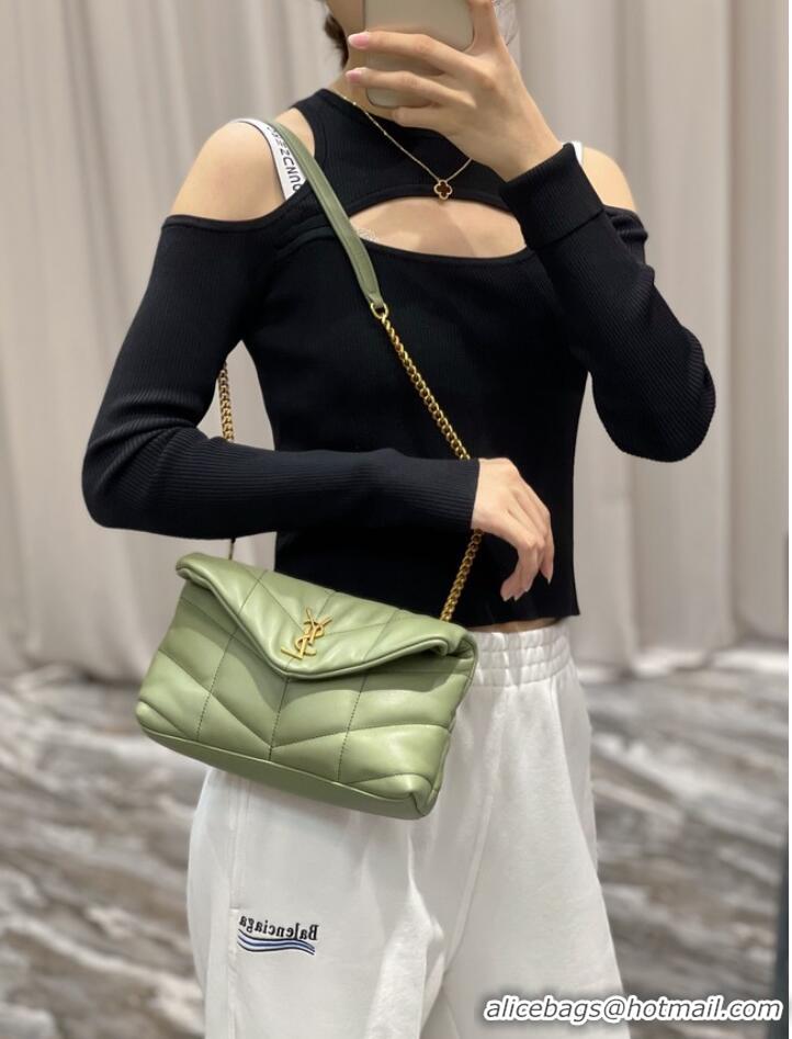 Famous Brand Yves Saint Laurent PUFFER SMALL CHAIN BAG IN QUILTED LAMBSKIN 620333 LIGHT GREEN