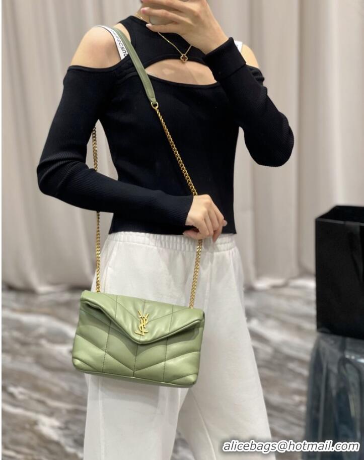 Famous Brand Yves Saint Laurent PUFFER SMALL CHAIN BAG IN QUILTED LAMBSKIN 620333 LIGHT GREEN