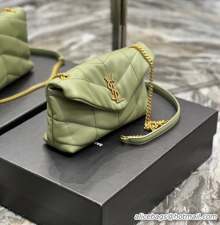 Famous Brand Yves Saint Laurent PUFFER SMALL CHAIN BAG IN QUILTED LAMBSKIN 620333 LIGHT GREEN