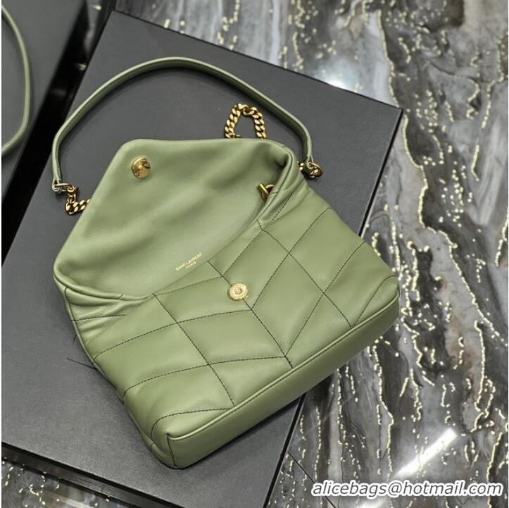 Famous Brand Yves Saint Laurent PUFFER SMALL CHAIN BAG IN QUILTED LAMBSKIN 620333 LIGHT GREEN