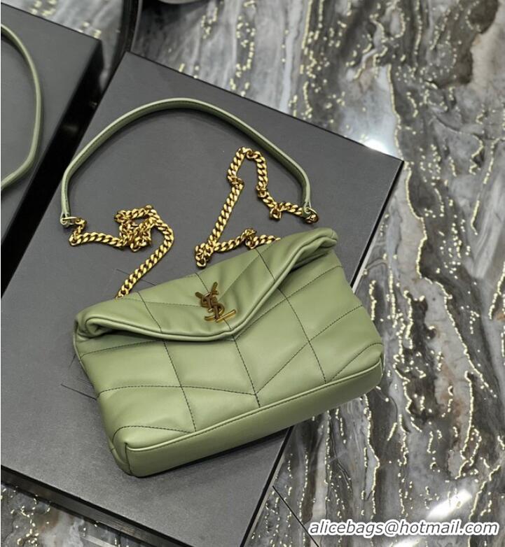 Famous Brand Yves Saint Laurent PUFFER SMALL CHAIN BAG IN QUILTED LAMBSKIN 620333 LIGHT GREEN