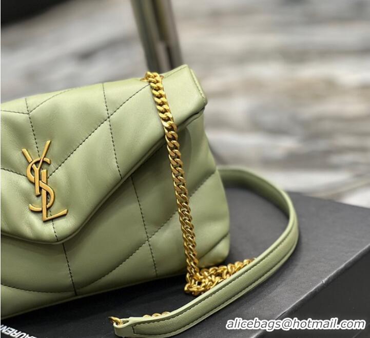 Famous Brand Yves Saint Laurent PUFFER SMALL CHAIN BAG IN QUILTED LAMBSKIN 620333 LIGHT GREEN