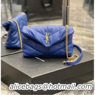 Luxurious Yves Saint Laurent PUFFER SMALL CHAIN BAG IN QUILTED LAMBSKIN 620333 blue