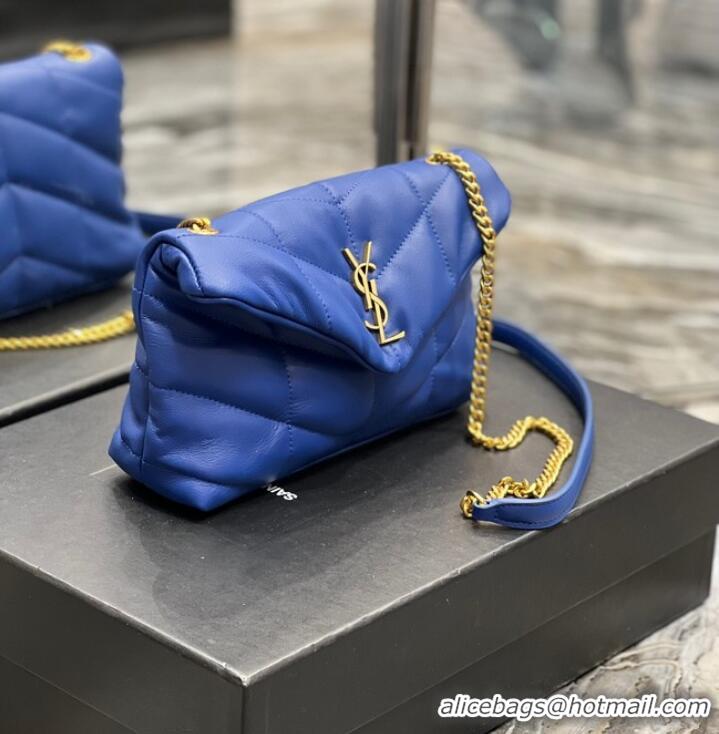 Luxurious Yves Saint Laurent PUFFER SMALL CHAIN BAG IN QUILTED LAMBSKIN 620333 blue