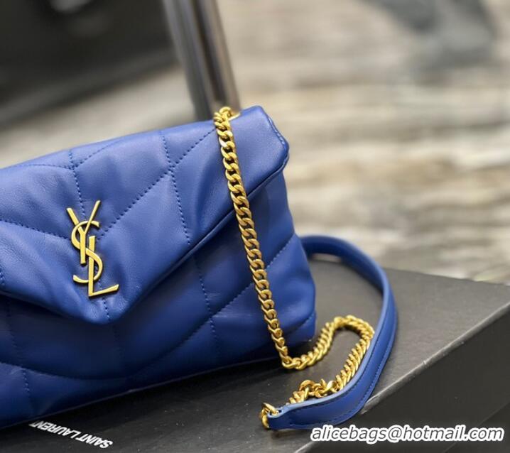 Luxurious Yves Saint Laurent PUFFER SMALL CHAIN BAG IN QUILTED LAMBSKIN 620333 blue