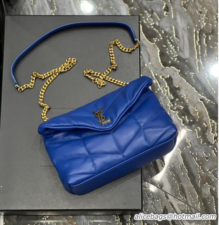 Luxurious Yves Saint Laurent PUFFER SMALL CHAIN BAG IN QUILTED LAMBSKIN 620333 blue