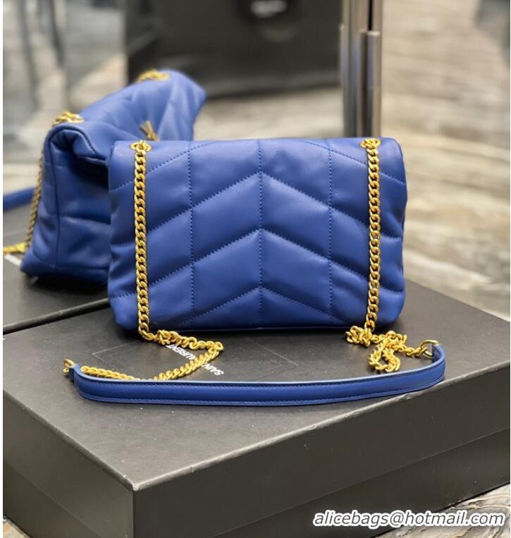 Luxurious Yves Saint Laurent PUFFER SMALL CHAIN BAG IN QUILTED LAMBSKIN 620333 blue