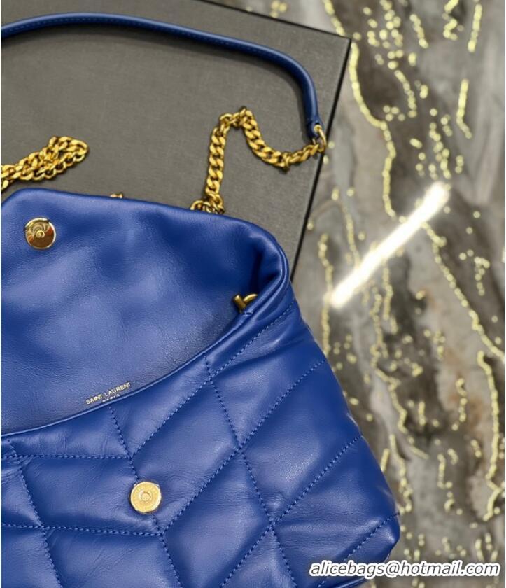 Luxurious Yves Saint Laurent PUFFER SMALL CHAIN BAG IN QUILTED LAMBSKIN 620333 blue