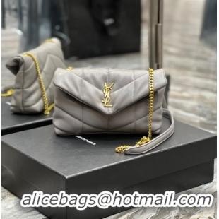 Top Grade Yves Saint Laurent PUFFER SMALL CHAIN BAG IN QUILTED LAMBSKIN 620333 gray