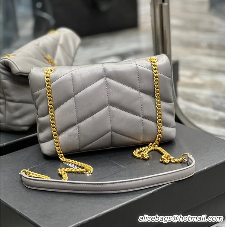 Top Grade Yves Saint Laurent PUFFER SMALL CHAIN BAG IN QUILTED LAMBSKIN 620333 gray