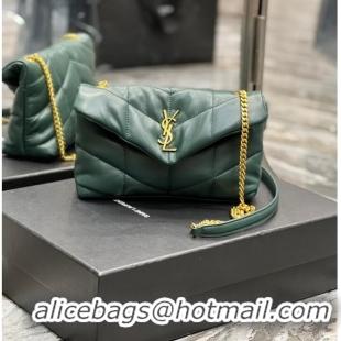 Pretty Style Yves Saint Laurent PUFFER SMALL CHAIN BAG IN QUILTED LAMBSKIN 620333 blackish green