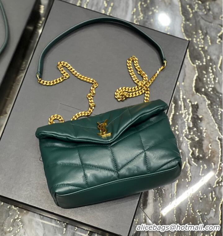 Pretty Style Yves Saint Laurent PUFFER SMALL CHAIN BAG IN QUILTED LAMBSKIN 620333 blackish green