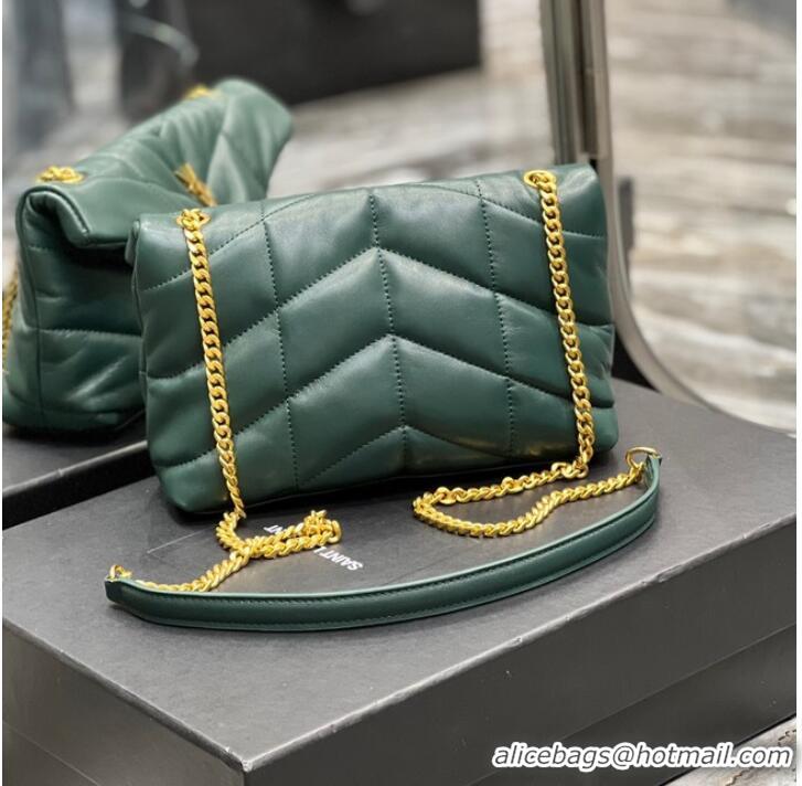 Pretty Style Yves Saint Laurent PUFFER SMALL CHAIN BAG IN QUILTED LAMBSKIN 620333 blackish green