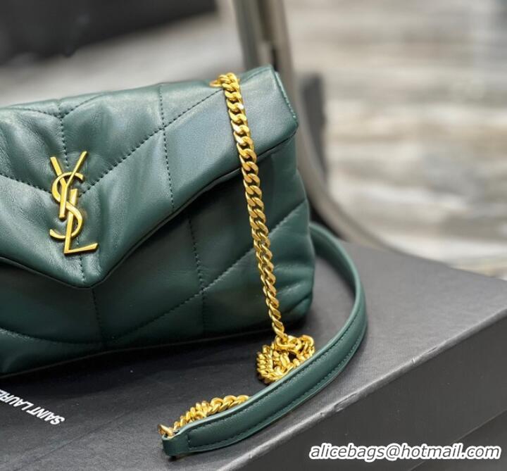 Pretty Style Yves Saint Laurent PUFFER SMALL CHAIN BAG IN QUILTED LAMBSKIN 620333 blackish green