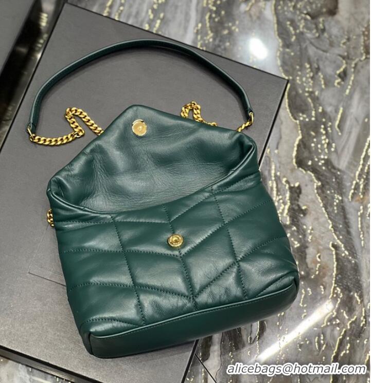 Pretty Style Yves Saint Laurent PUFFER SMALL CHAIN BAG IN QUILTED LAMBSKIN 620333 blackish green