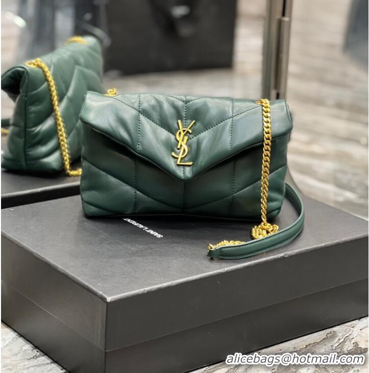 Pretty Style Yves Saint Laurent PUFFER SMALL CHAIN BAG IN QUILTED LAMBSKIN 620333 blackish green