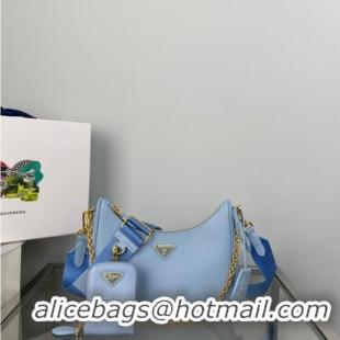 Luxury Cheap Prada Re-Edition 2005 Saffiano shoulder bag 1BH204 sky blue