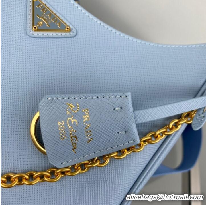 Luxury Cheap Prada Re-Edition 2005 Saffiano shoulder bag 1BH204 sky blue