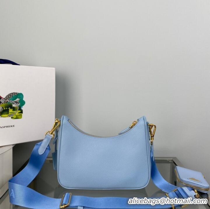 Luxury Cheap Prada Re-Edition 2005 Saffiano shoulder bag 1BH204 sky blue