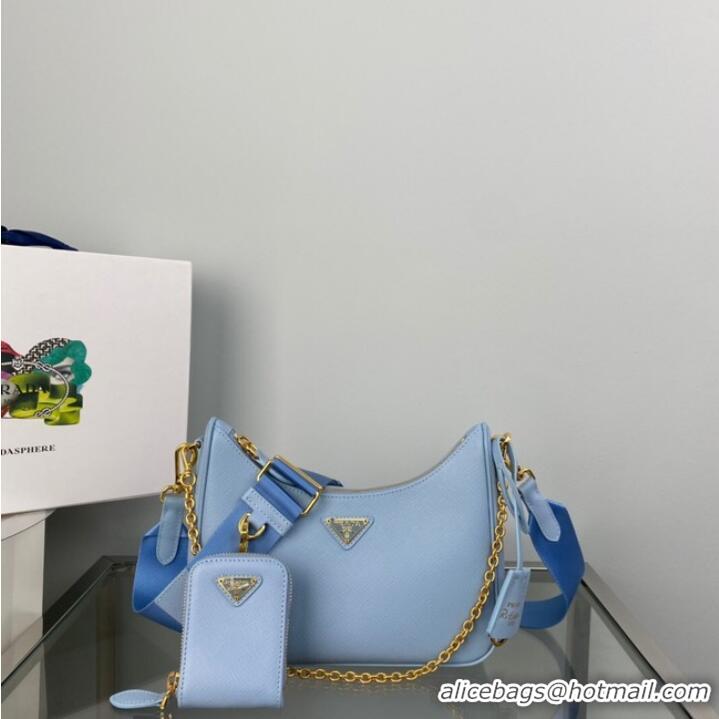 Luxury Cheap Prada Re-Edition 2005 Saffiano shoulder bag 1BH204 sky blue