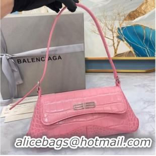 Top Quality Balenciaga LINDSAY CROCODILE EMBOSSED SMALL SHOULDER BAG WITH STRAP 6009 pink