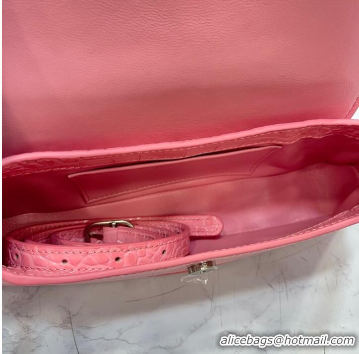 Top Quality Balenciaga LINDSAY CROCODILE EMBOSSED SMALL SHOULDER BAG WITH STRAP 6009 pink