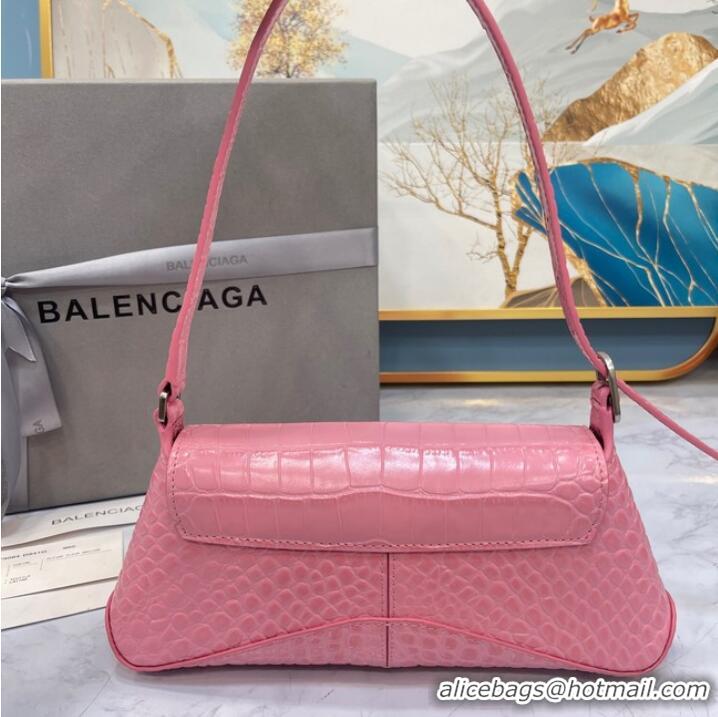 Top Quality Balenciaga LINDSAY CROCODILE EMBOSSED SMALL SHOULDER BAG WITH STRAP 6009 pink