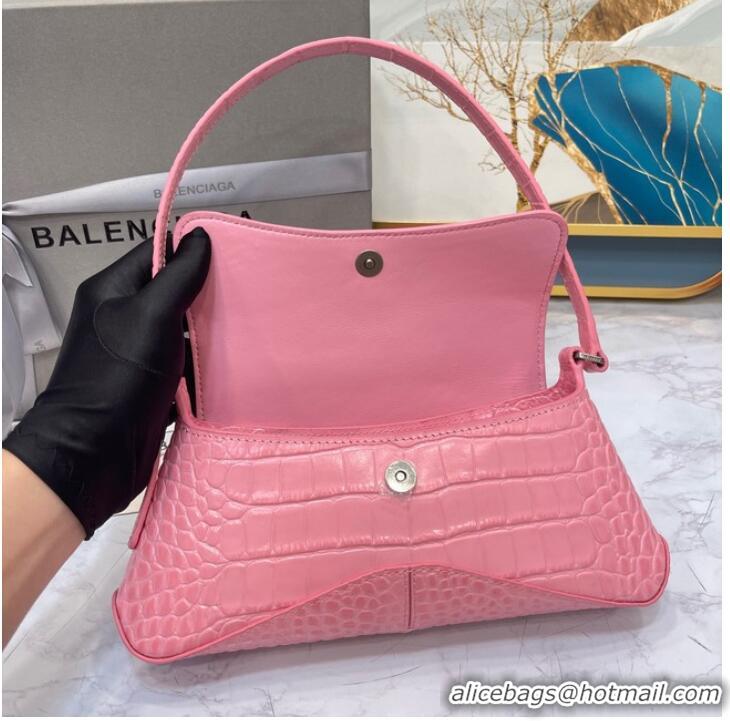 Top Quality Balenciaga LINDSAY CROCODILE EMBOSSED SMALL SHOULDER BAG WITH STRAP 6009 pink