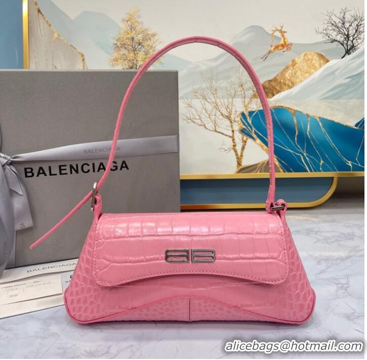 Top Quality Balenciaga LINDSAY CROCODILE EMBOSSED SMALL SHOULDER BAG WITH STRAP 6009 pink