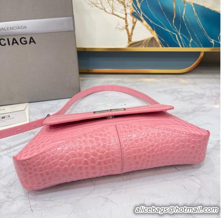 Top Quality Balenciaga LINDSAY CROCODILE EMBOSSED SMALL SHOULDER BAG WITH STRAP 6009 pink