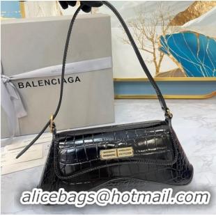 Market Sells Balenciaga LINDSAY CROCODILE EMBOSSED SMALL SHOULDER BAG WITH STRAP 6009 black