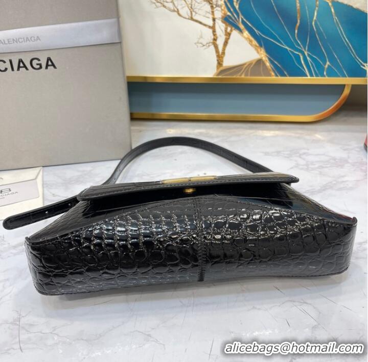 Market Sells Balenciaga LINDSAY CROCODILE EMBOSSED SMALL SHOULDER BAG WITH STRAP 6009 black