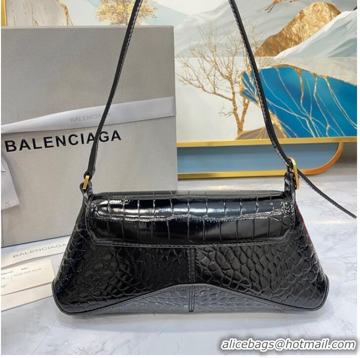 Market Sells Balenciaga LINDSAY CROCODILE EMBOSSED SMALL SHOULDER BAG WITH STRAP 6009 black