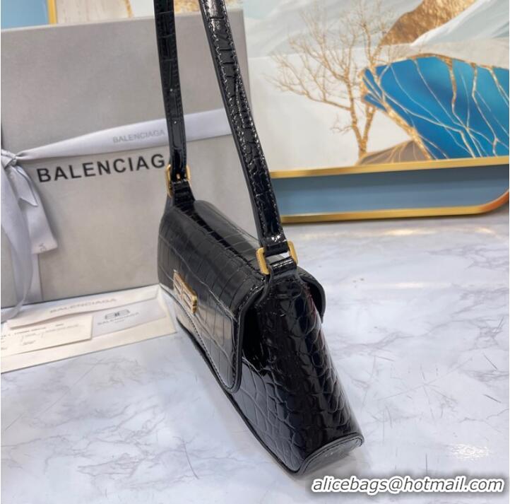 Market Sells Balenciaga LINDSAY CROCODILE EMBOSSED SMALL SHOULDER BAG WITH STRAP 6009 black