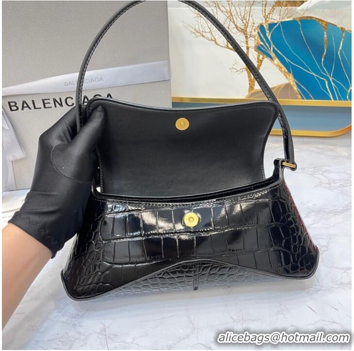 Market Sells Balenciaga LINDSAY CROCODILE EMBOSSED SMALL SHOULDER BAG WITH STRAP 6009 black